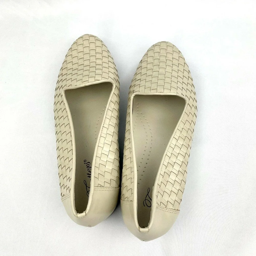 Trotters Women Liz Loafers Flats Beige Woven Leather Slip on Shoes Size 8